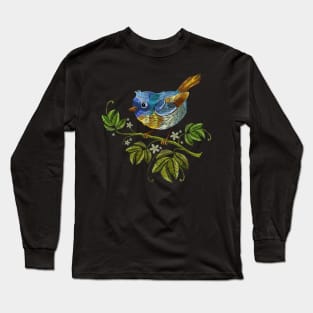 embroider wild tropical bird Long Sleeve T-Shirt